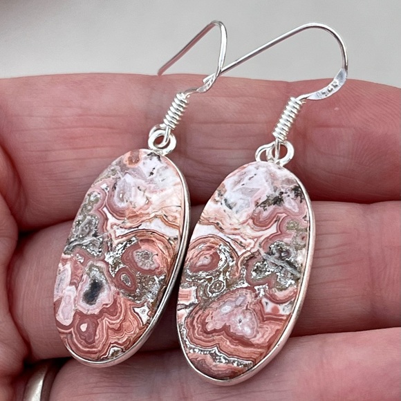 Crazy Lace Agate Sterling Silver 2” Earrings - Picture 4 of 7